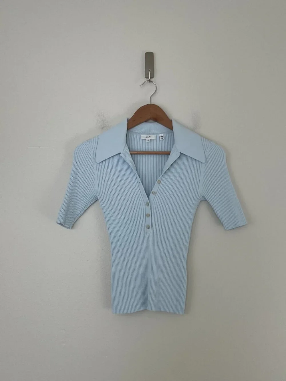 A.L.C. Atlas Rib Knit Polo Top in Chelsea Blue Size XS